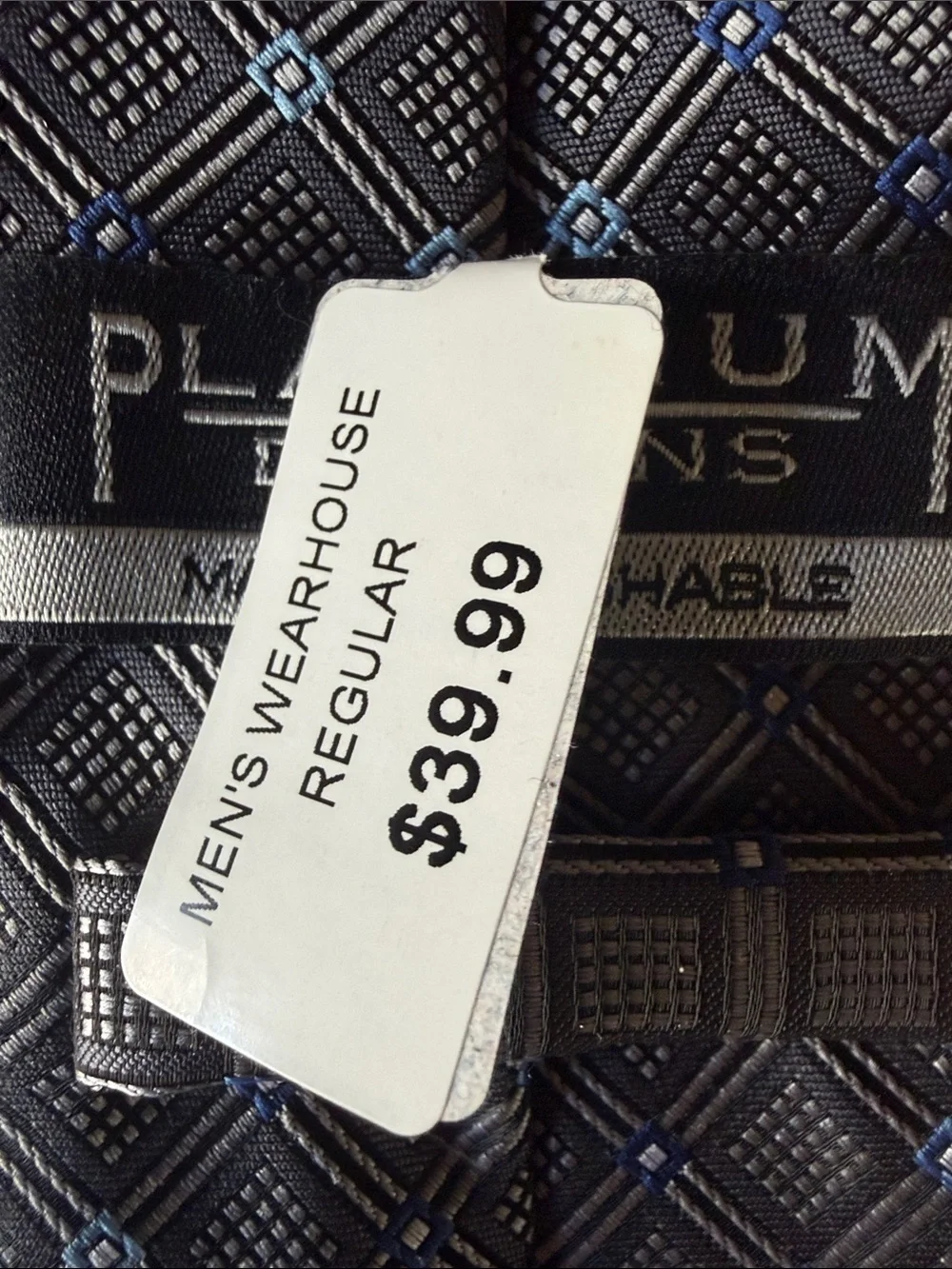 Mens Navy Tie with Light Blue Diamond Lattice Pattern